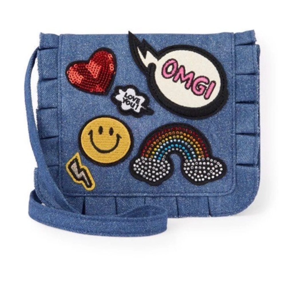 Embellished patch glitter denim bag